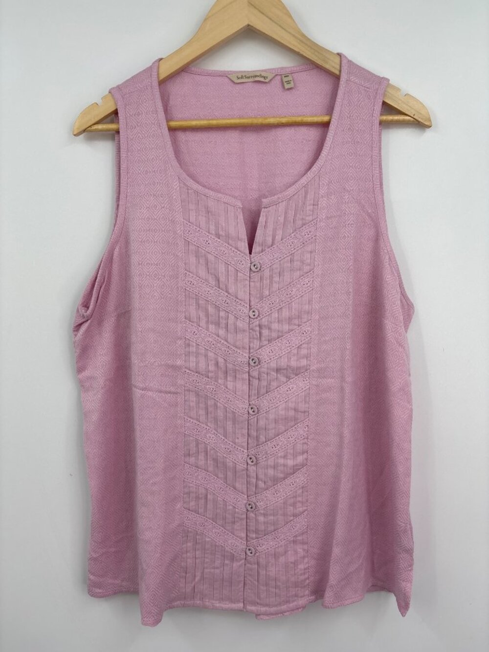 Soft Surroundings Sleeveless Pintuck Tank Top Pink Size XL Petite